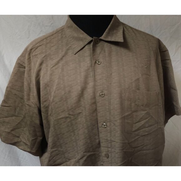 Trader Bay Mens XL Brown check Textured Short Sleeve Button Rayon Blend Shirt - Picture 3 of 11
